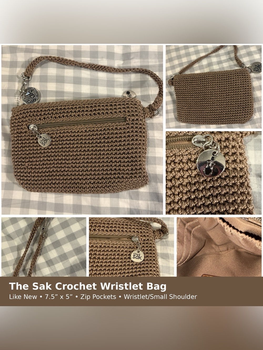 The Sak Crochet Wristlet Clutch in Brown